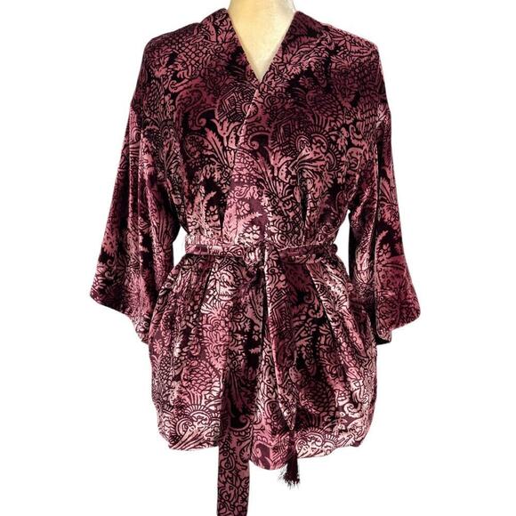 Plenty by Tracy Reese Plum Topper Paisley Kimono Small Burgundy Velvet Luxurious - Picture 1 of 15